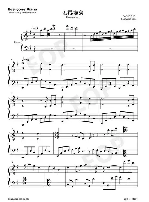 无羁忘羡改编版五线谱预览1
