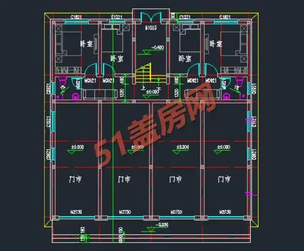 农村带门面二层自建房设计图平屋顶双拼格局自住出租两不误