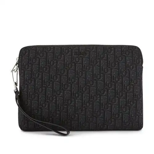 【包邮包税】dior/迪奥 oblique系列 经典黑色老花帆布 男士手拿包 2o