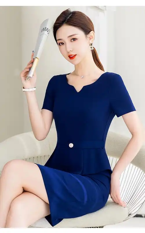 名媛气质职业工作服短袖连衣裙女夏装薄款修身显瘦高端工装包臀