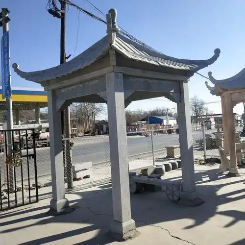 岭亿石材雕塑 石雕凉亭 大理石六角亭子摆件 园林石头凉亭装饰摆件