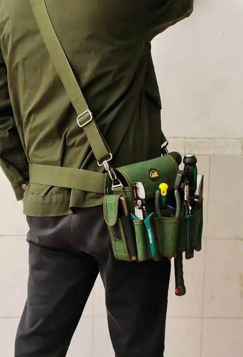 工具腰包帆布加厚多功能弱电水电木工袋挂袋耐磨大号加强钉兜 军绿色