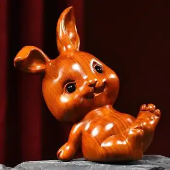 华禧顿 花梨木雕小兔子木头雕刻动物生肖女友生日礼物实木红木摆件