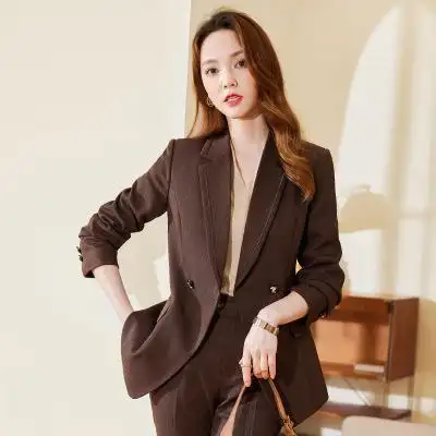 咖啡色西装套装女秋冬2022新款时尚职业装商务正装气质女神范女士长袖