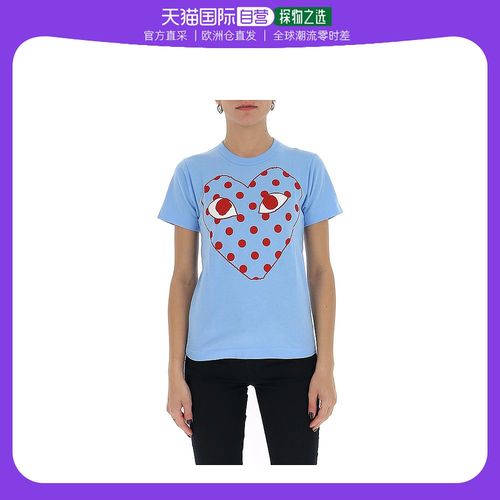 欧洲直邮comme des gar04ons play川久保玲女士t恤蓝色短袖纯棉