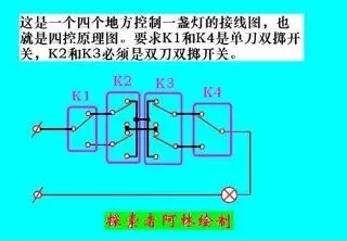 电工四联怎么接的 就是四个开关可以控制一个灯