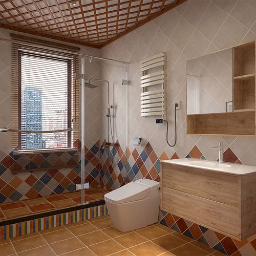 美式乡村卫生间防滑地砖 地中海厨房仿古砖 格子复古墙砖 瓷砖300