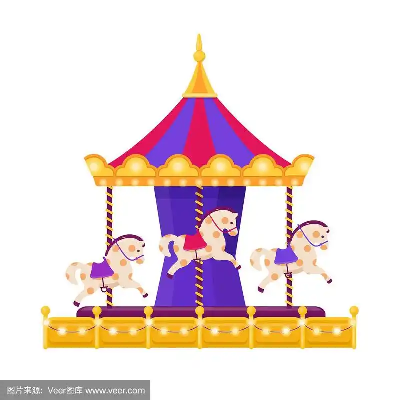 彩色的旋转木马与马在白色的背景