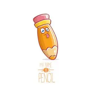 可爱的卡通铅笔字符与眼睛和橡皮擦孤立的白色背景.