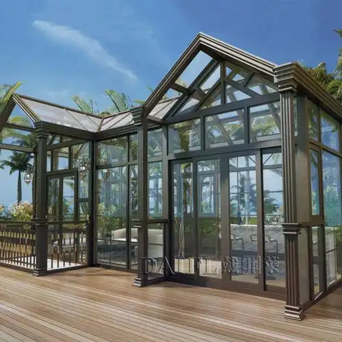 断桥铝合金系统阳光房异形钢结构顶玻璃屋顶别墅露台窗封阳台定制