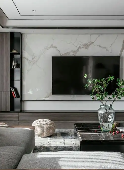 西安金地湖城大境8号地262㎡现代风格客厅电视背景墙现代简约客厅设计
