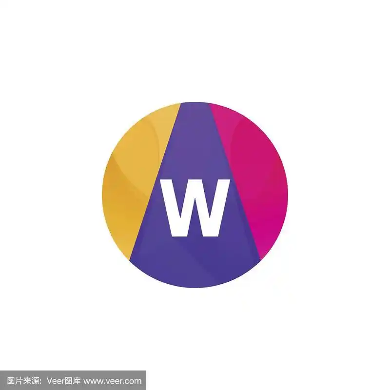 有趣的平面圆球面web图标w字母符号矢量设计