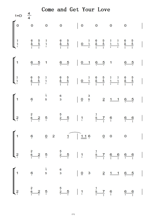 come and get your love(redbone) 钢琴谱 钢琴双手简谱.pdf