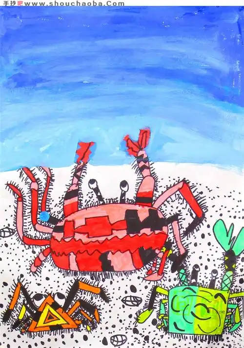 小学绘画《游向大海的螃蟹》