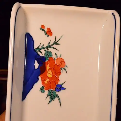 日本回流 白瓷五彩缠枝花盛器 老物件b