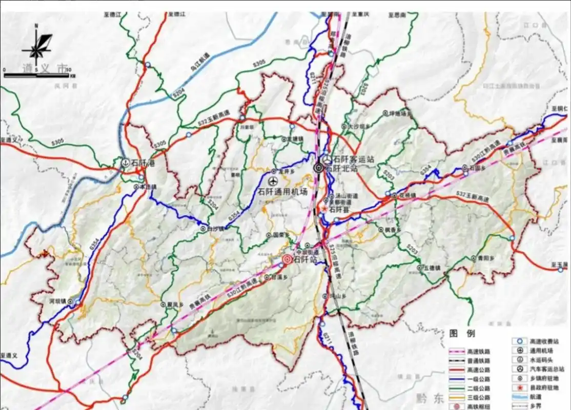 从最新的石阡县总体规划来看,其中涉及交通方面的有: 石阡通用机场