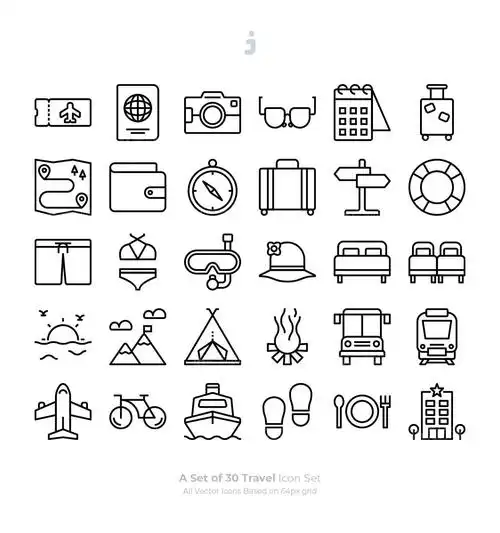 30枚旅行旅游主题outline风格矢量图标16素材网精选素材 30 travel