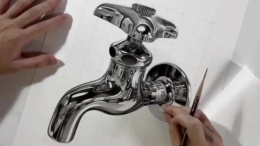 看大佬如何用铅笔绘制一个超写实的不锈钢水龙头!这质感绝了!