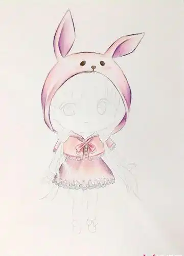 兔子头套女孩简笔画