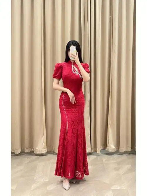 红色旗袍开叉礼服经典不过时