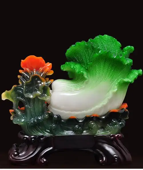 连年发财招财玉白菜摆件翡翠百财如意家居客厅玄关酒柜办公室摆设