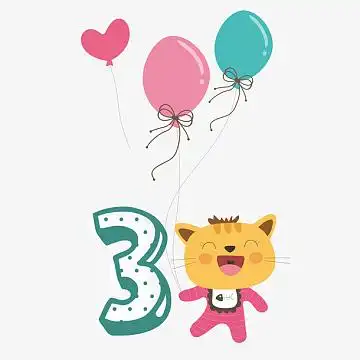 彩色猫咪数字3卡通数字设计素材
