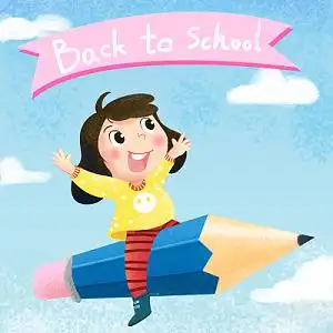 开学卡通学生小女孩铅笔云朵