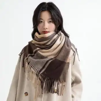 tfo围巾女秋冬季披肩女士围巾女冬季圣诞生日礼物保暖围脖2402244黄棕