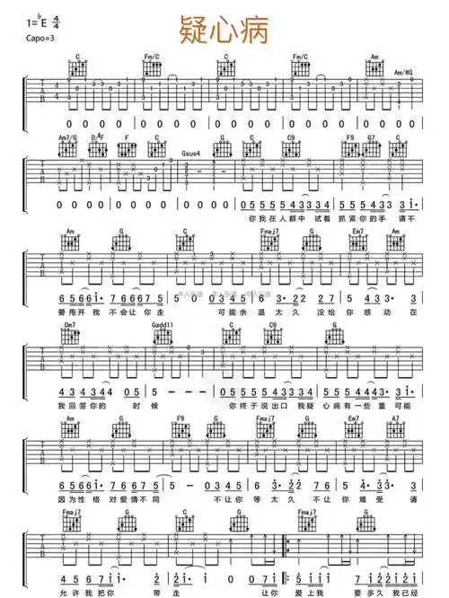 疑心病吉他谱分享喜欢的点赞收藏