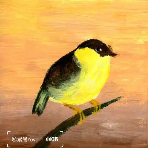 胖乎乎的小鸟手绘丙烯厚涂抽象风鸟雀装饰画