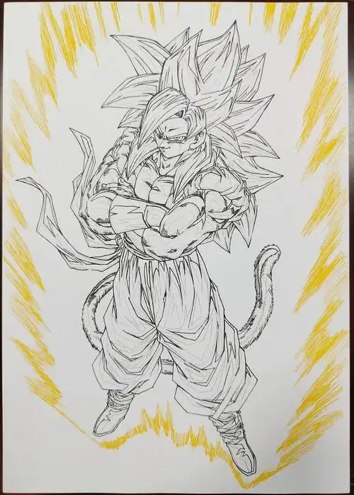 马克笔画龙珠gt超级融合战士超级赛亚人四悟吉塔