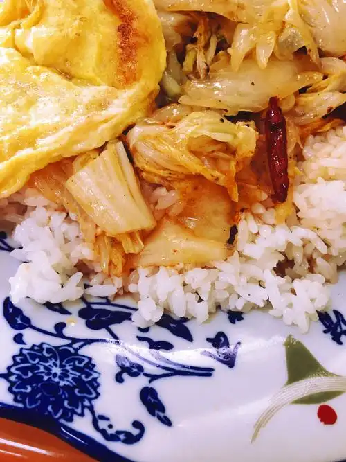 今日午餐:酸辣白菜盖饭煎蛋
