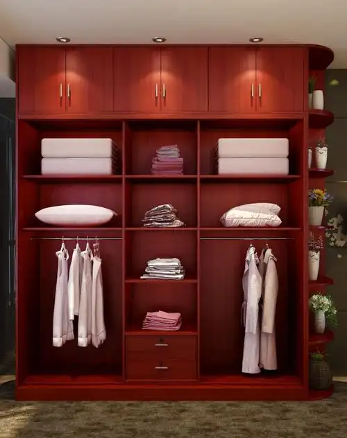 全尼斯百叶推拉三门衣柜(含顶柜侧边架)全套总长2.5米 富士红色