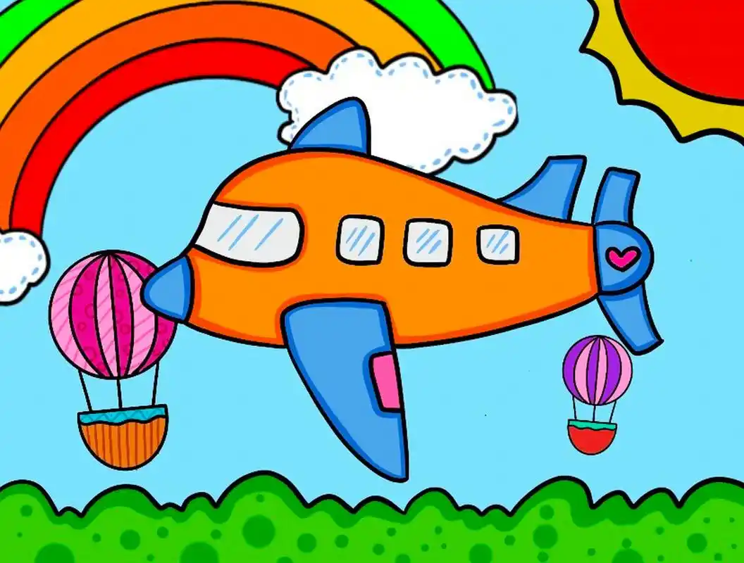 儿童画合集 飞机直升飞机 汽车卡通画 适合儿童的创意画合集