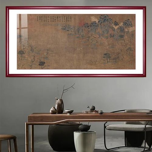 展子虔游春图挂画古典古代山水画中式装饰画书房书桌背景墙挂字画
