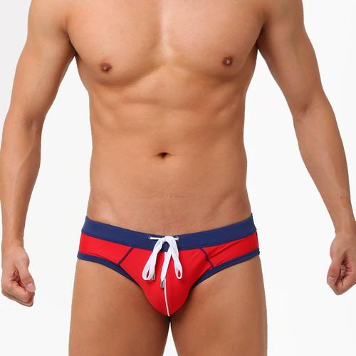 男士三角泳裤防尴尬泳衣男人性感拼色时尚游泳裤男生沙滩温泉泳装