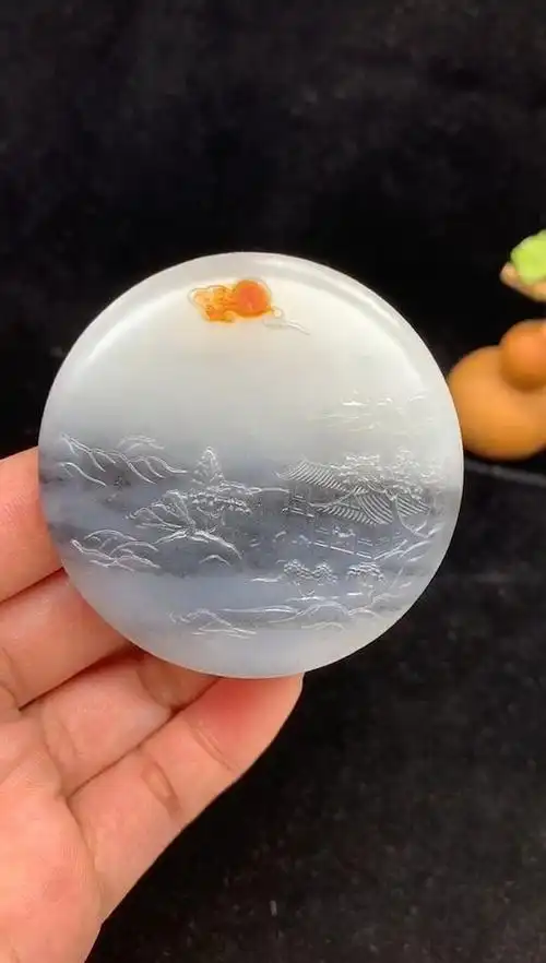 和田玉俄料青花【山水意境】重62g尺寸56.5*9.