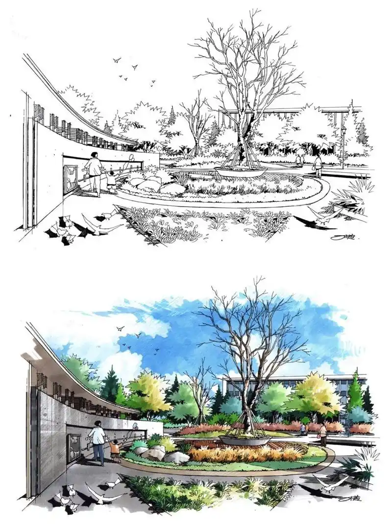 环艺手绘|公园景观手绘效果图 公园74景观手绘优秀15效果图