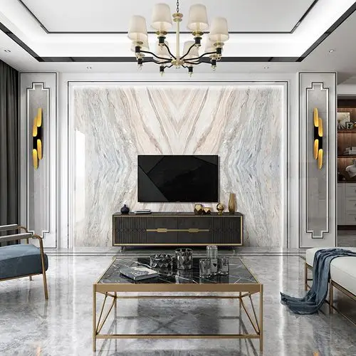 电视背景墙瓷砖欧式式微晶石现代简约客厅大理石轻奢瓷砖背景墙