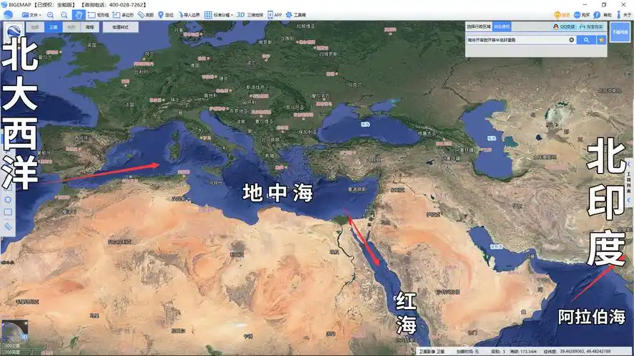苏伊士运河航线(来源:bigemap大地图)