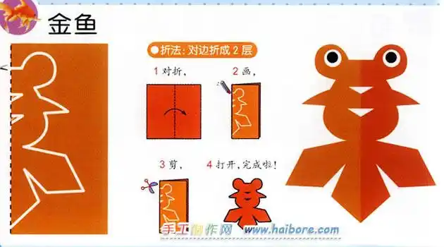 红色金鱼的幼儿剪纸图解教学