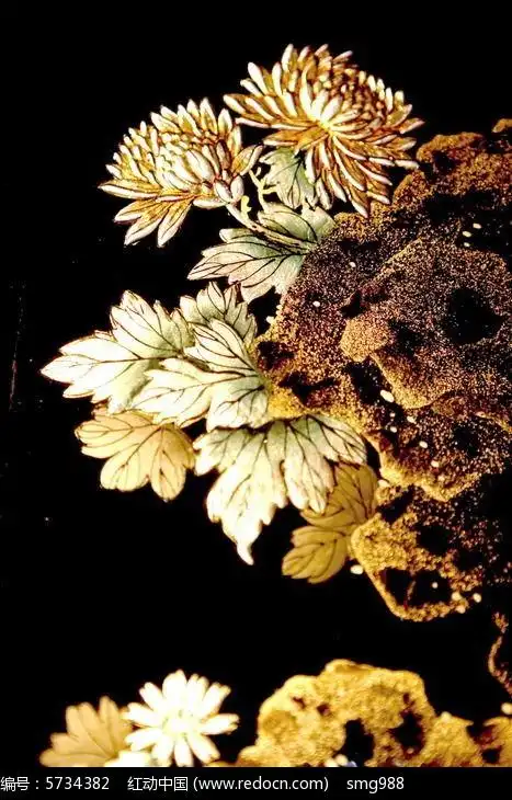 漆画盛开的菊花