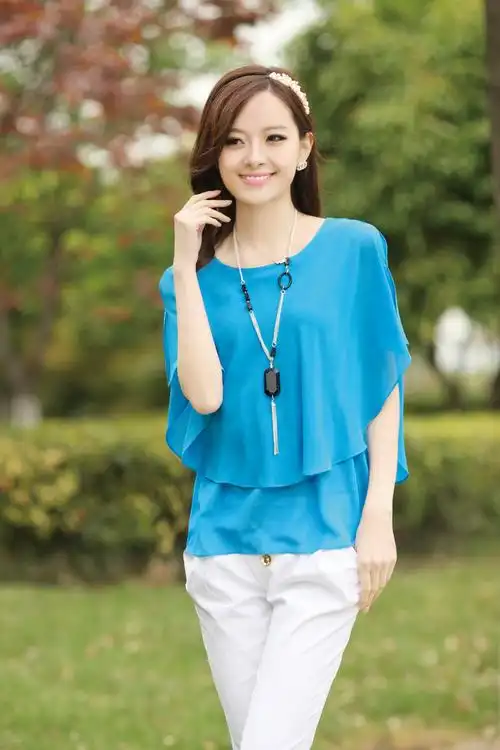 2013精品女士夏上装新款休闲韩版宽松气质女上衣短袖 雪纺衫