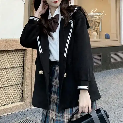 西装外套毛呢制服jk二本基础啦啦原创拿铁毛呢外套