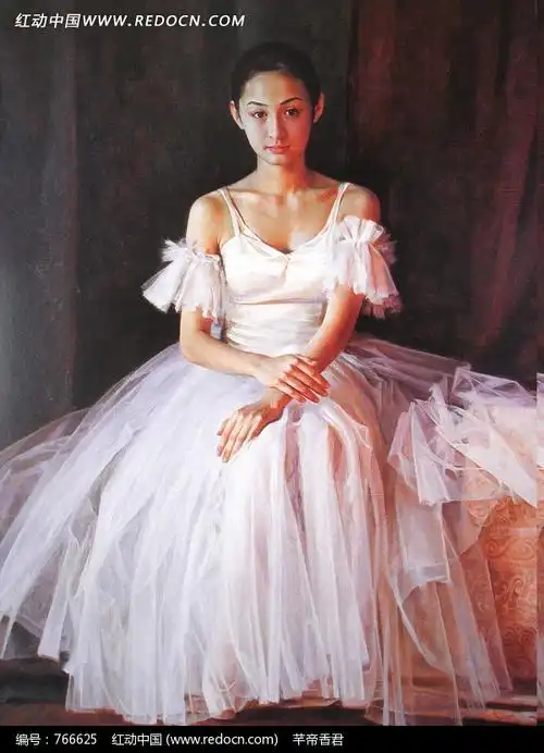 油画穿着婚纱坐着的女孩