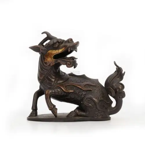 明铜鎏金麒麟摆件