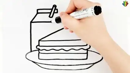 简笔画:画一份牛奶三明治水果早餐,涂上漂亮的颜色