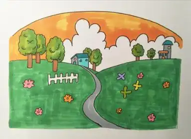 家乡风景画简单又漂亮简笔画