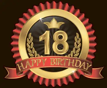 岁生日18 岁生日快乐金色标签与色带,矢量图照片