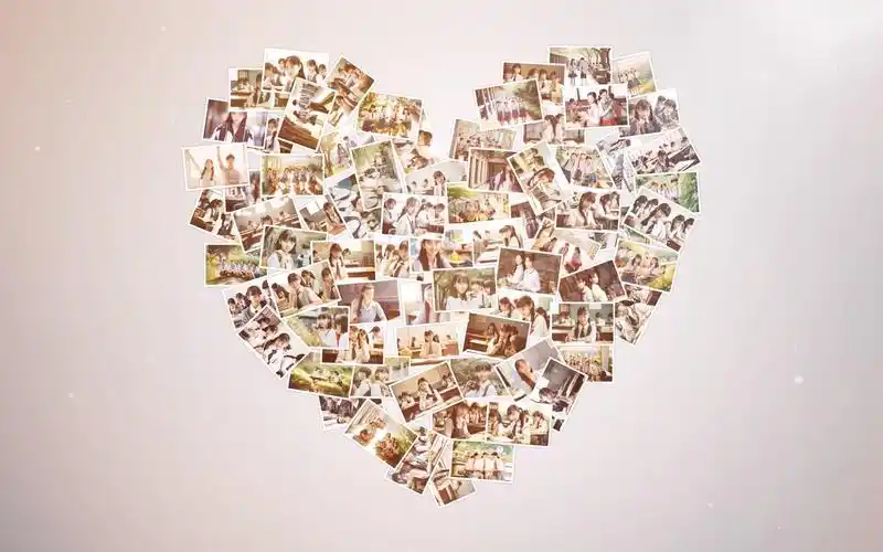 大量照片相册pr心形照片墙汇聚模板